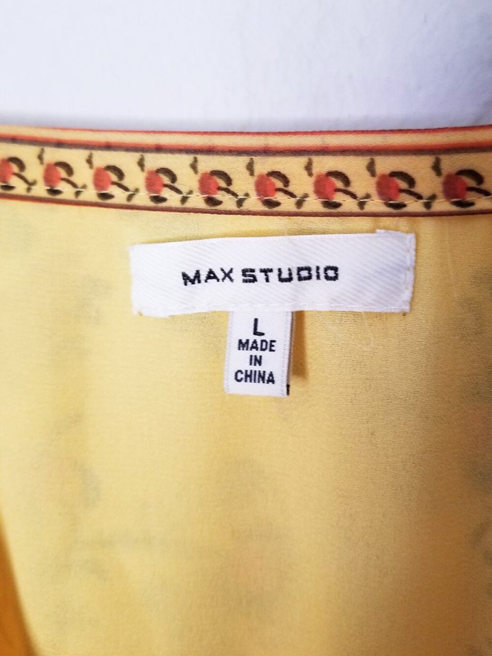 Max Studio Yellow Floral Smocked Waist V-Neck Mini Dress Long Sleeve Size L - Picture 7 of 14